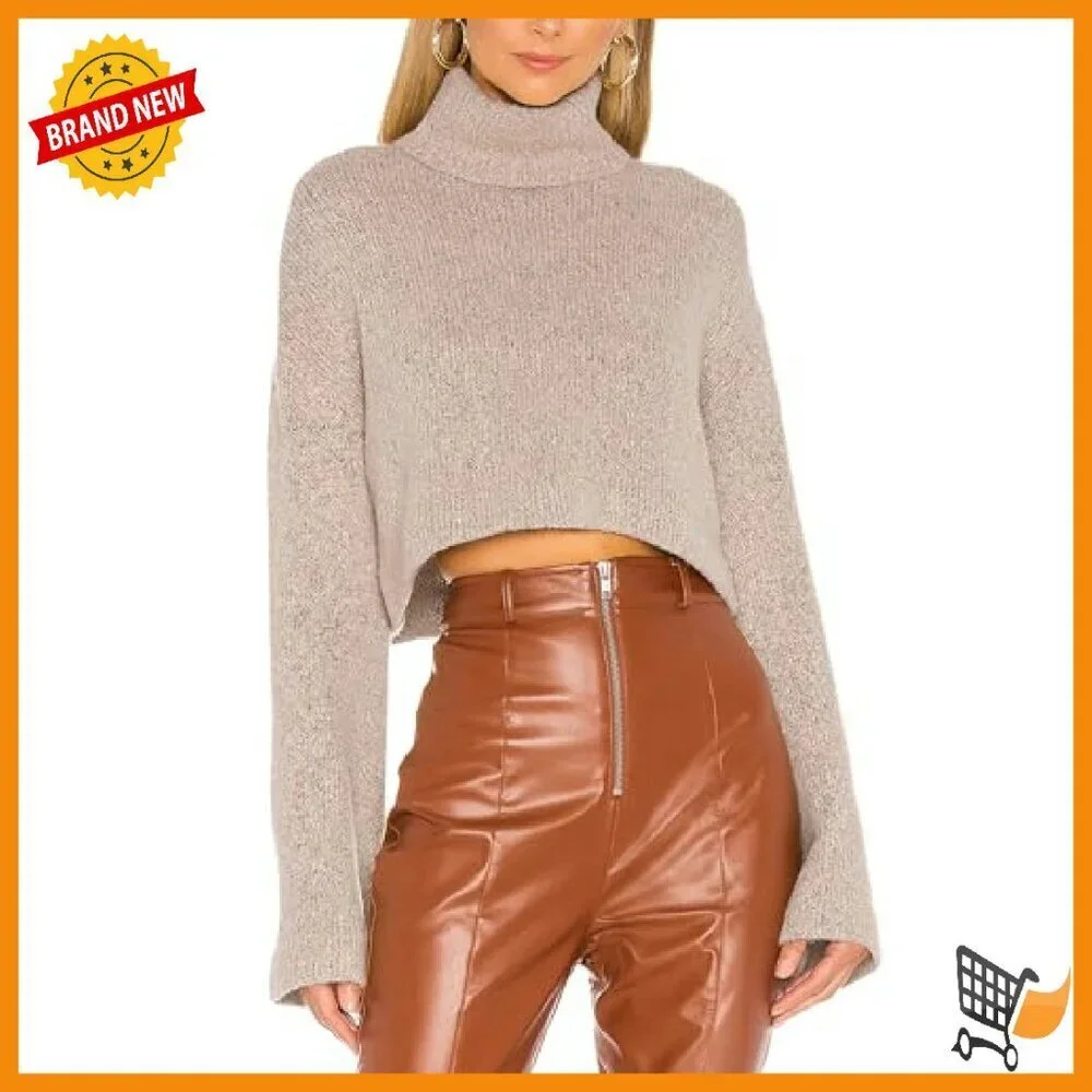 Women's Crop Sweater Turtleneck Long Sleeve Lightweight Fleece Pullover